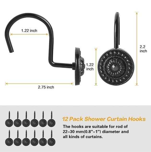 Black Shower Curtain Hooks - Picture 3 of 4